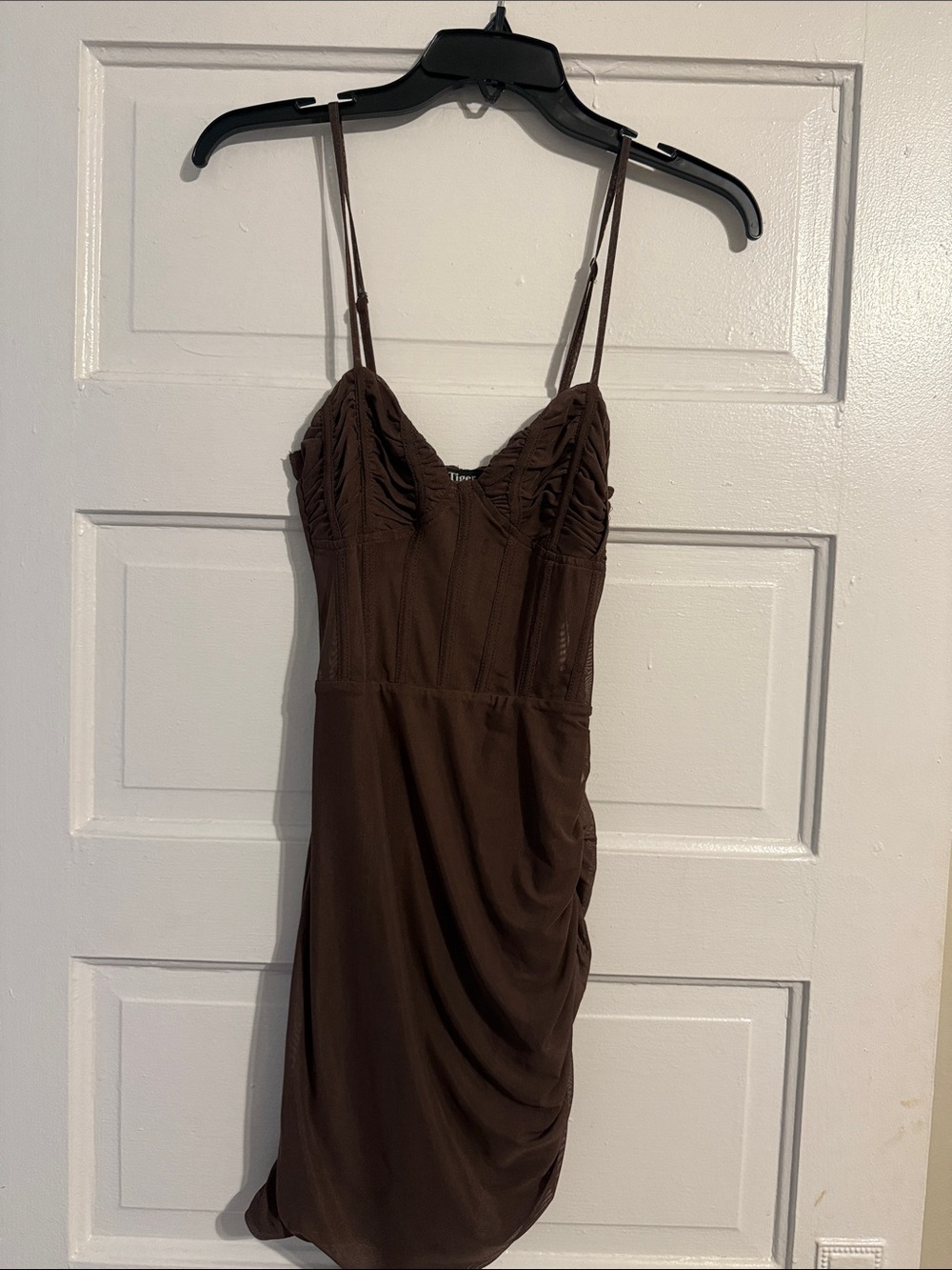Tiger Mist Brown Ruched Slip Mini Dress
